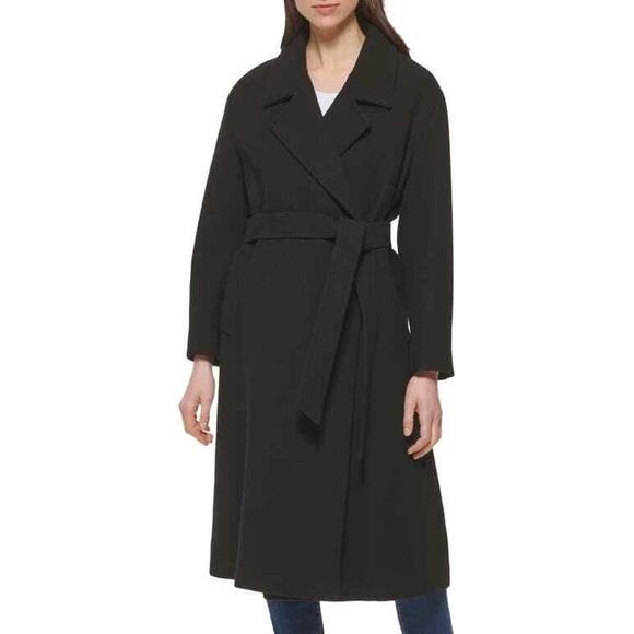 Cole Haan Wool Belted Wrap Peacoat Size 6 Black - Picture 3 of 14